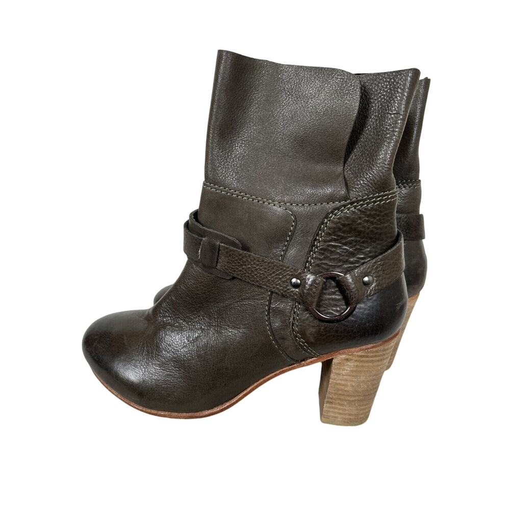 Oobash Women’s Sz 9 Lea Olive Leather Ankle Boots Office Bohemian Military